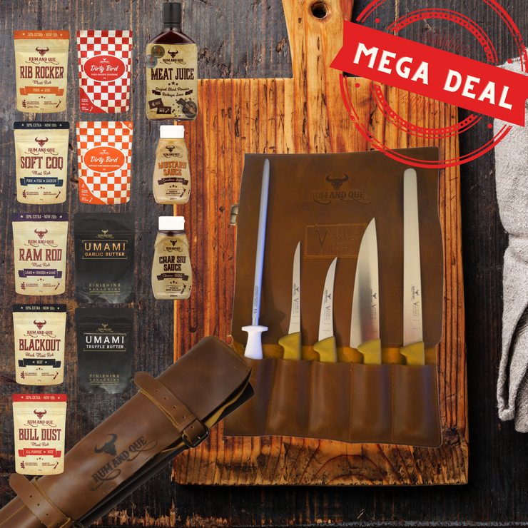 Ultimate Deal - Victory Knives and Rum and Que Pitmaster Knife Roll + Everything