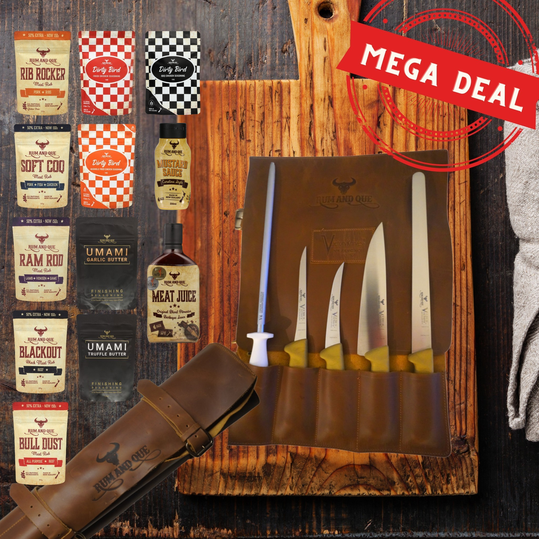Ultimate Deal - Victory Knives and Rum and Que Pitmaster Knife Roll + Everything
